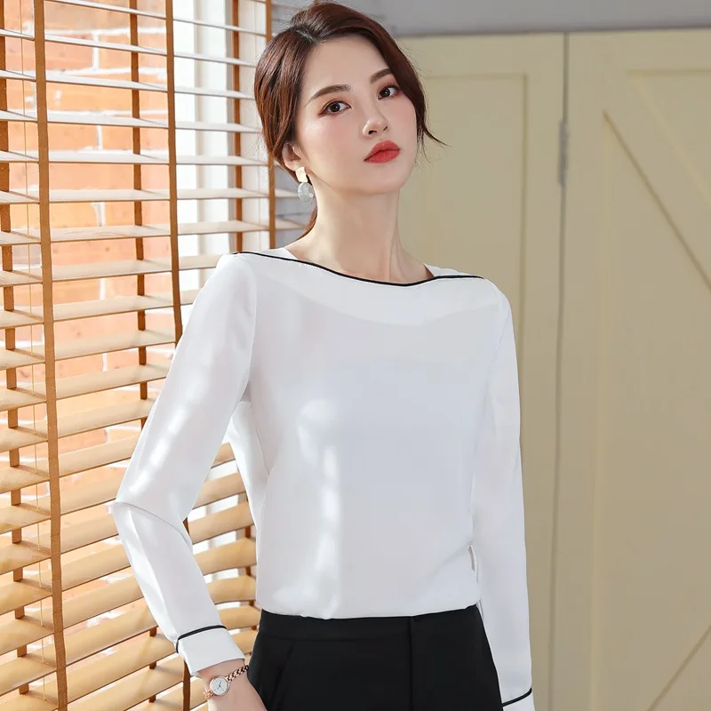 Женская шифоновая рубашка с длинным рукавом белая Повседневная Блузка офисный