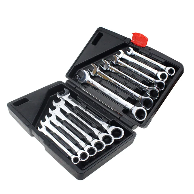 

Flex-Head Ratcheting Wrench Set Metric Chrome Vanadium Steel Fixed-head Combination Wrenches Set Gear Spanner Tools