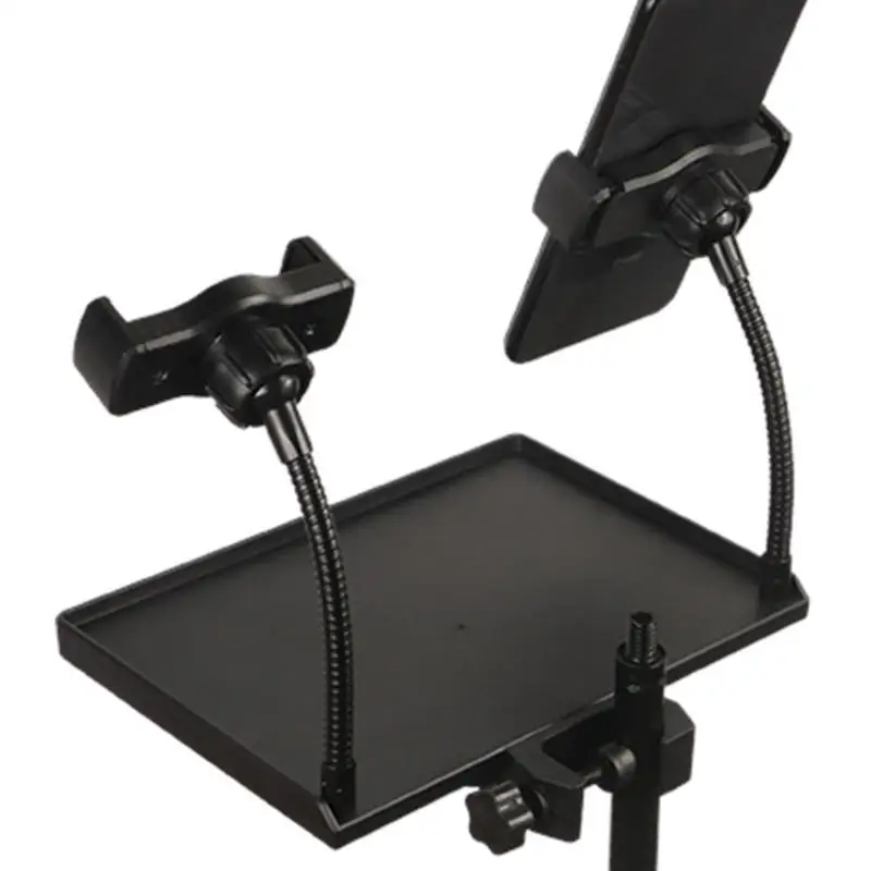 

Phone Holder Microphone Stand Tray Universal Clamp-On Music Stand Shelf Black Two-hole Pallet Stand Sound Card Tray With Phone