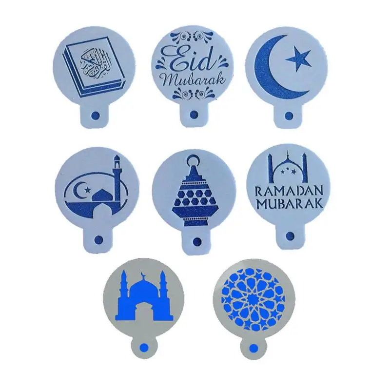 

Set 8pcs Eid Mubarak Ramadan Design Coffee Stencils Baking Cupcake Ramadan Decoration Tools Biscuit Mousse Cake Template YW