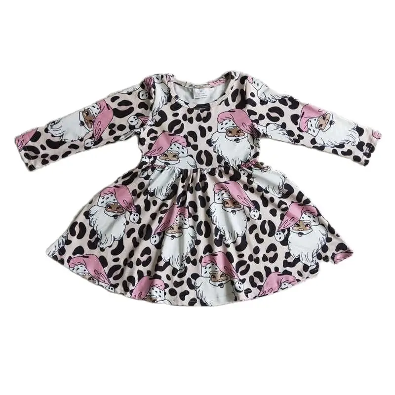 

Детская Рождественская одежда GLD0112, детские платья с длинным рукавом и принтом Санта-Клауса для девочек, молочный шелк