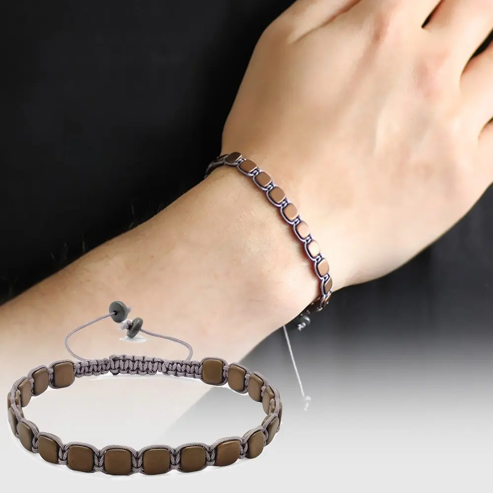 

Custom Cut Makrome Weave Brown Hematite Natural Stone Bracelet
