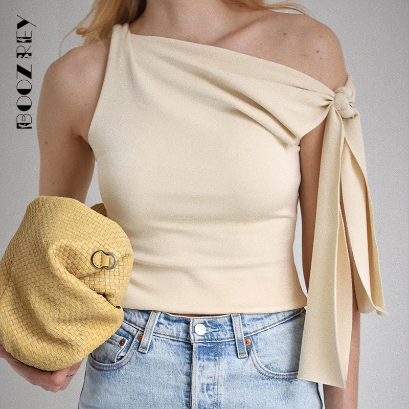 BoozRey 2024 модный бандажный укороченный Топ для женщин белый без рукавов Тонкий
