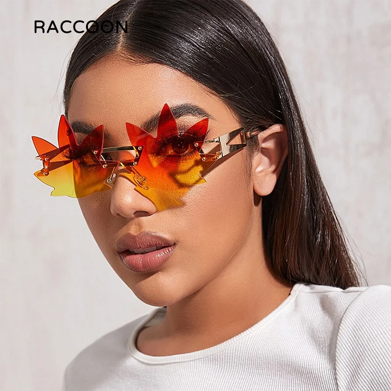 

Металлические солнцезащитные очки без оправы в форме кленового листа, женские личные вечерние декоративные солнцезащитные очки, мужские у...