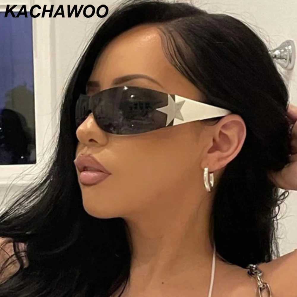 

Kachawoo no frame sport sunglasses men windproof one piece lens retro sun glasses for women big frame European style black brown
