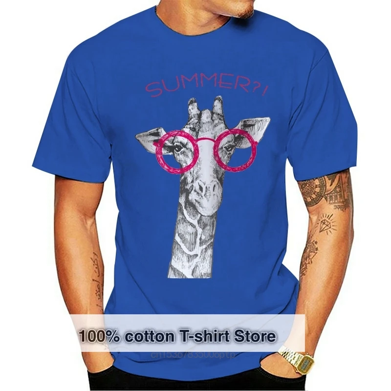 

Cute Giraffe With Pink Glasses T-Shirt Design Funny Summer Unisex Women Humorous Tee Shirt