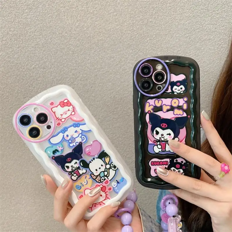 

Sanrio Phone Case with Lanyard Kawaii Kuromi Cinnamoroll Kt for Iphone14/13/12/11 Pro Max All-Inclusive Anti-Fall Accessories