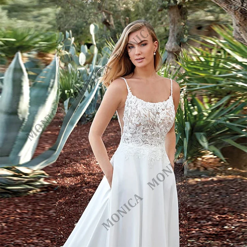 

MONICA Simple Wedding Dress Elegant Spaghetti Straps Satin Slim Fit Wrinkle Temperament Bridal Custom Dress Prom for 2022 New