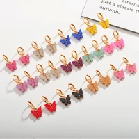 2pair fashion earrings acrylic gold powder sequins colorful butterfly jewelry small fresh sweet earrings womens cute best gifts
