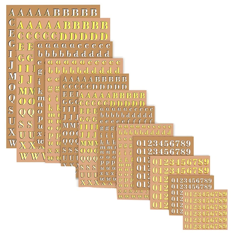 

12 Sheets Letter Resin Stickers, Small Alphabet Number Stickers For Resin Art, Glitter Alloy Self Adhesive Stickers
