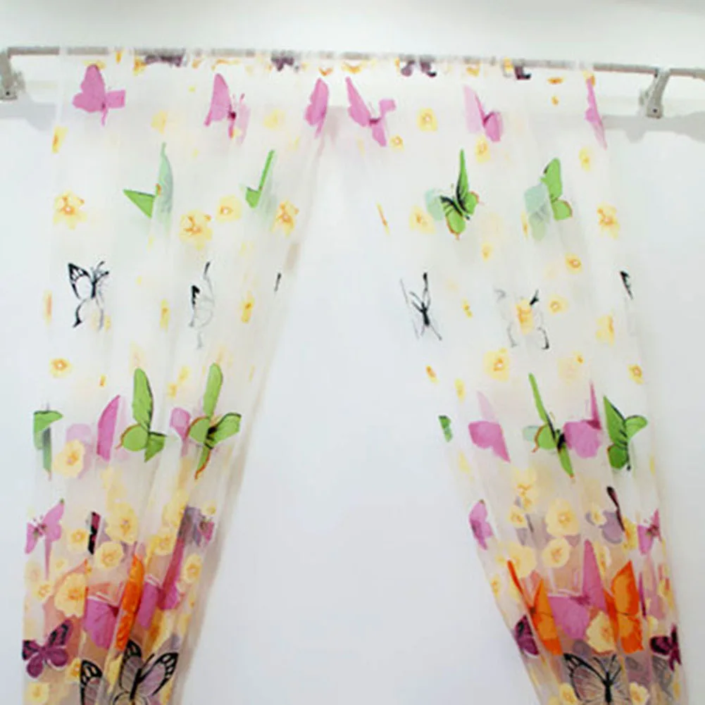 

2 PACK Multi-color Butterfly Screens Sheer Curtains Drape Panel Window Screens Sheer Curtain for Living Room
