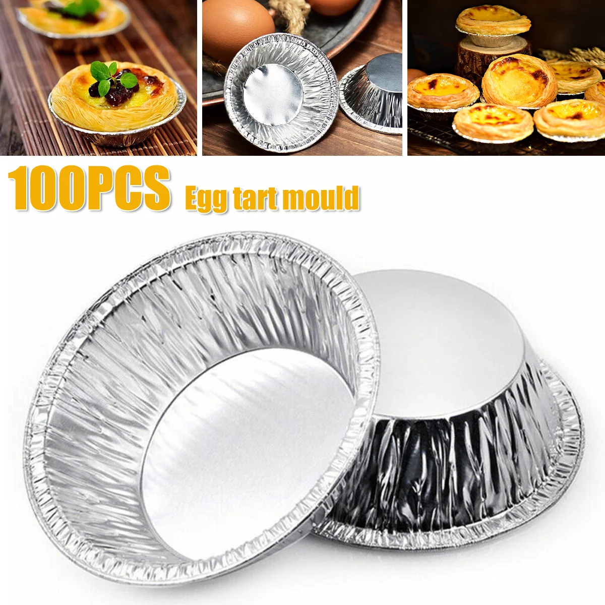 100Pcs Egg Tart Molds Aluminum Foil Pan Mini Round Pie Pans Mold Cupcake Case Kitchen Bakeware Tools |