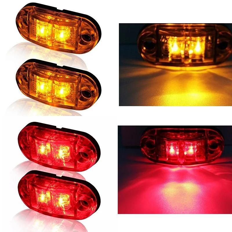 

2Pcs 12V 24V LED Side Marker Lights Car External Lights Warning Tail Light Auto Trailer Truck Lorry Lamps Led White Amber Red