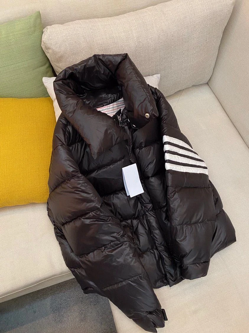 TB Short White Duck Bright Velvet Down Jacket Female Korean Casual Stand-collar Jacket Bread Suit