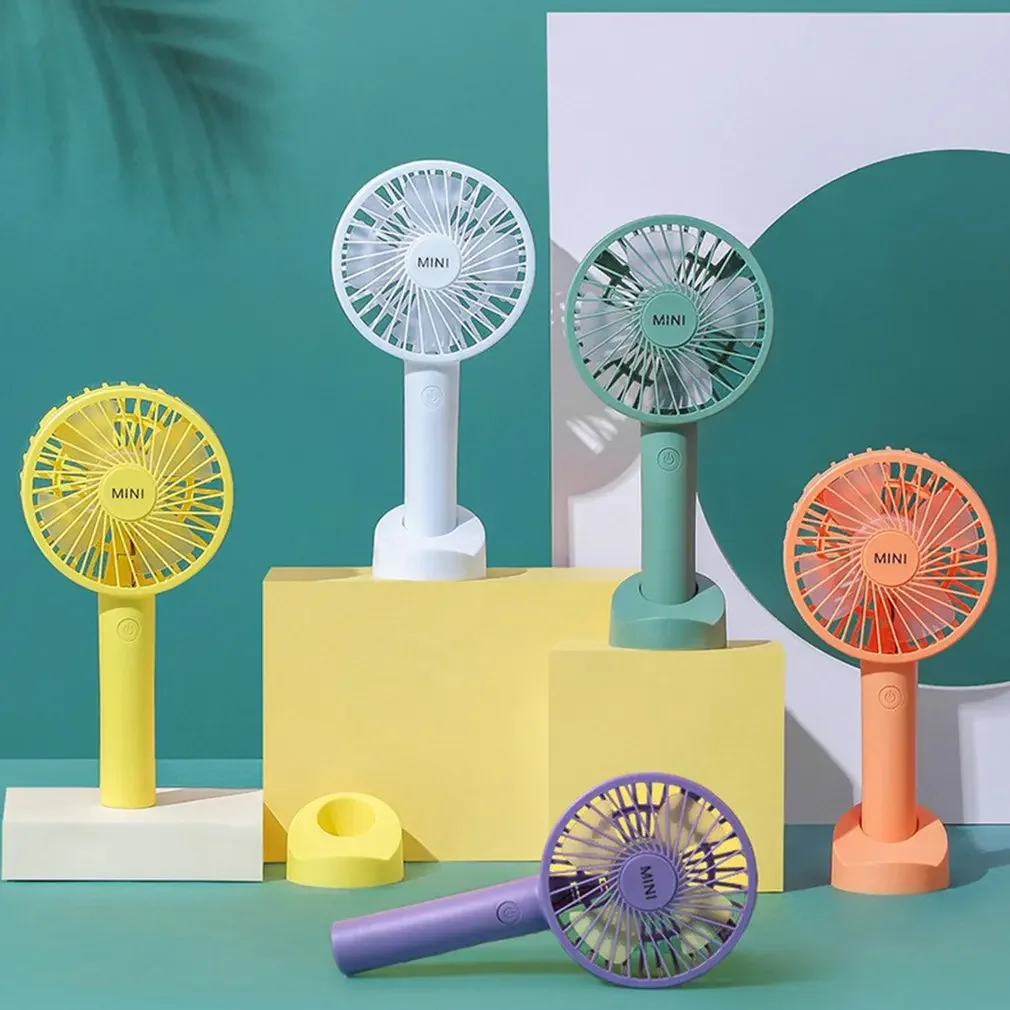 Портативный USB-перезаряжаемый мини-ручной вентилятор с основанием — 3 режима для