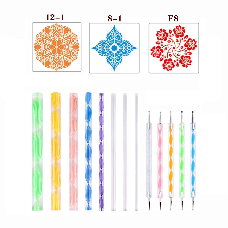 

53/12 шт. инструмент для точек с мандалой, инструмент для ногтей разных стилей, искусственная кожа, самодельный набор для тиснения камнями