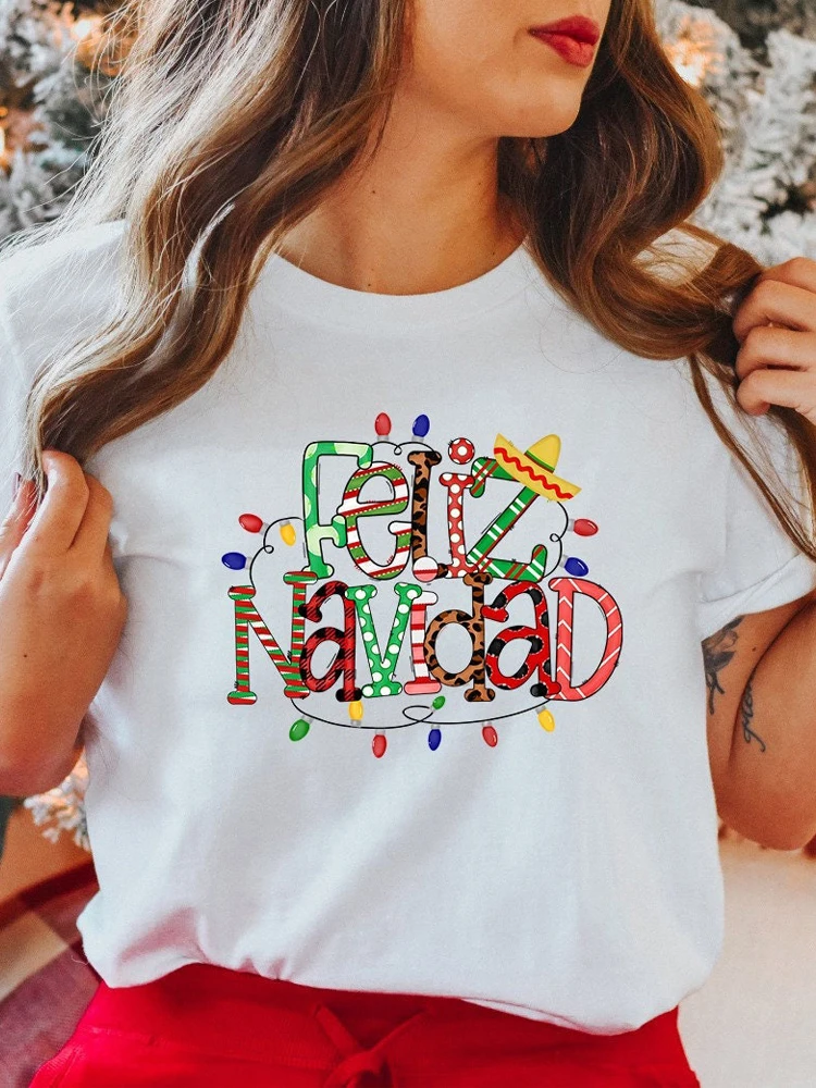 

Women T-shirts Fashion Cute Christmas Tops Xmas Gift Women Casual T-shirts Feliz Navidad Shirt Navideño Tees Merry Christmas
