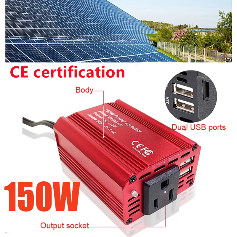 

150W Modified Sine Wave Power Inverter Voltage Transformer Double Intelligent Digital Display for Car Home DC12V to AC 110/220V