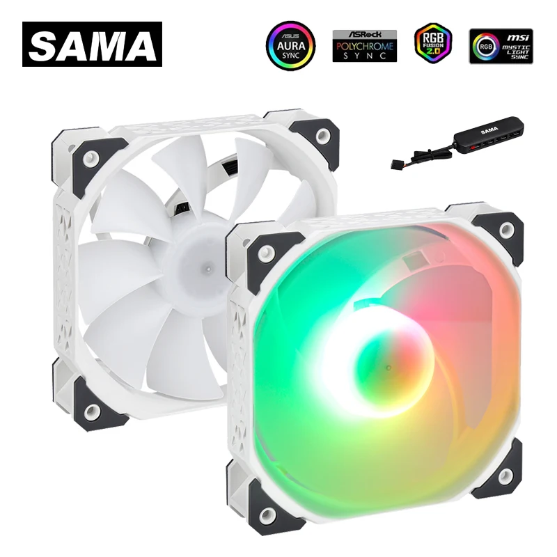 

SAMA 1/2/4 шт./комплект, Вентилятор охлаждения с контроллером, 120 мм, 4 контакта, PWM ARGB чехол для веера, RGB, игровой шкаф, аксессуары для ПК