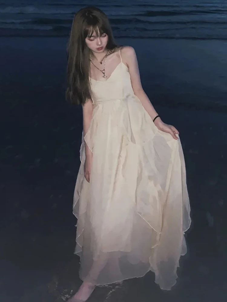 Женское платье-макси белое длинное платье в стиле ретро