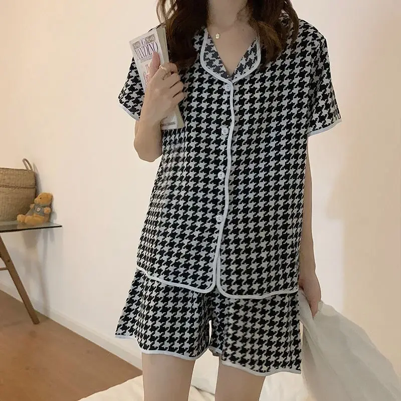 Womens Silk Satin Pajamas Set Short Sleeve Two-piece Home Sets Sleepwear Loungewear Comfortable Girl Spring And Summer Pijamas