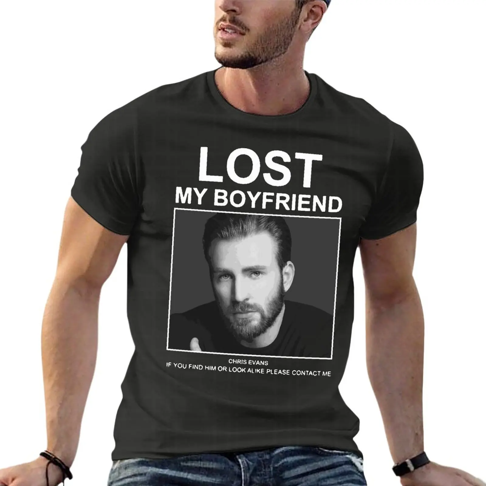 

Top Lost My Boyfriend Chris Evans If You Find Him Or Look Alike Oversized Tshirt Harajuku Mens Clothing 100% Cotton Streetwear L