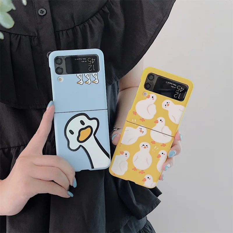 

Cartoon Duck Yellow Blue Phone Case for Samsung Galaxy Z Flip 3 Z Flip 4 Hard PC Back Cover for ZFlip3 ZFlip4 Case Shell