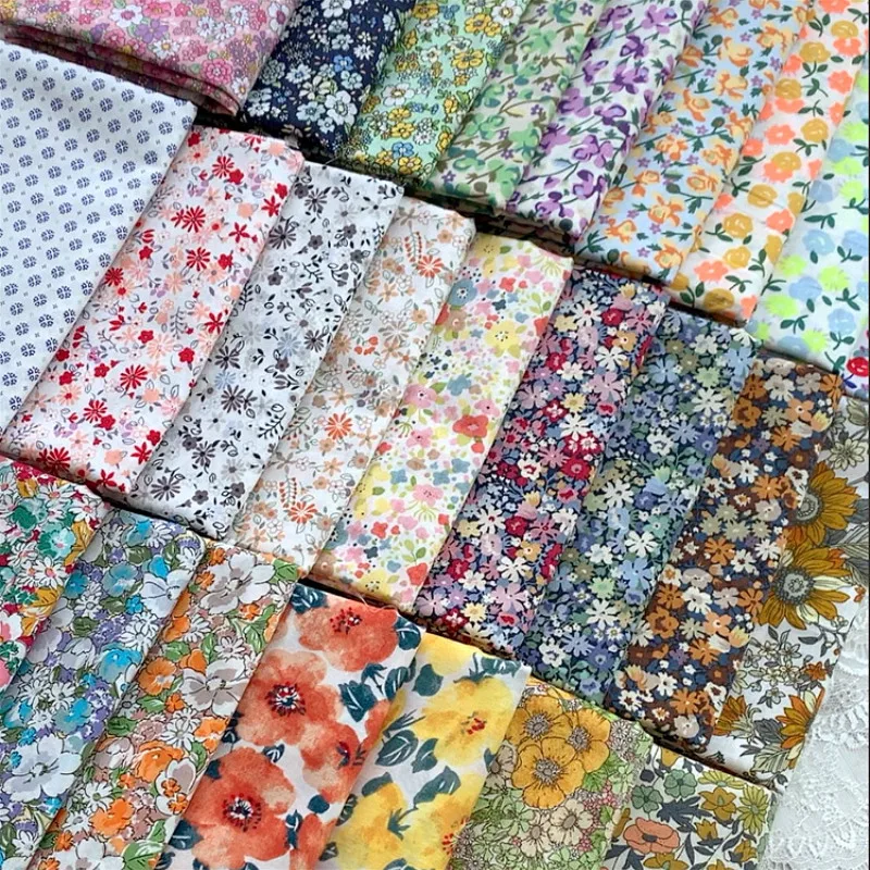 50x145cm Custom Small Floral Cotton Poplin Sewing Fabric Gril's Dress Parent-Child Garment Material Picnic Tablecloth Cloth