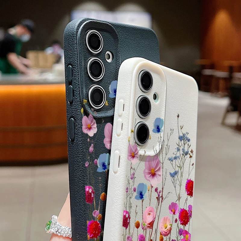 Мягкий чехол с цветной цветочной текстурой кожи для Samsung Galaxy S24 FE S23 S22 S21 Ultra A16 A55 A15