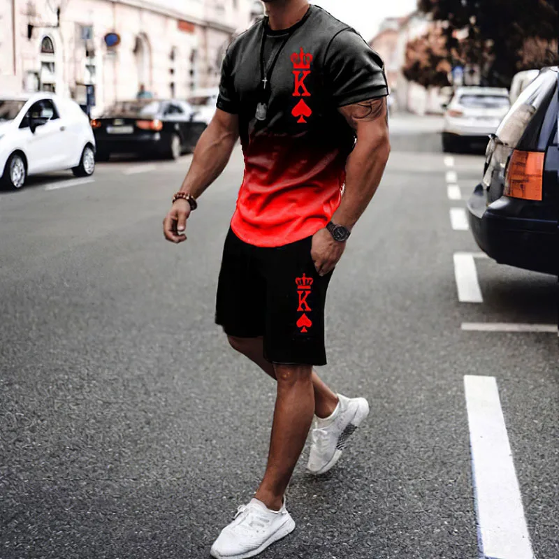 Summer Mens Tracksuit Fashion King TShirt Shorts Set Casual Suit Fashion Outfit Male Oversized Streetwear Clothes 6XL