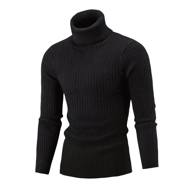 Autumn Winter New Men's Turtleneck Knitted T-shirts Male Slim Fit Solid Color High Neck Sweater Men Long Sleeve Pullover Tops