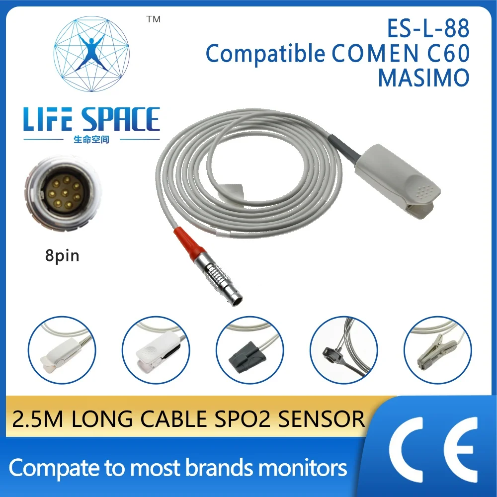 China Comen C60massimo,8pin metal Reusable Oxygen saturation transducer Spo2 Sensor adult Neonate Finger ear clip silicone