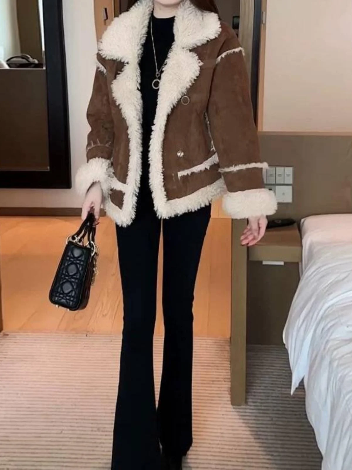 Новое зимнее модное меховое универсальное пальто из овечьей шерсти на флисовой