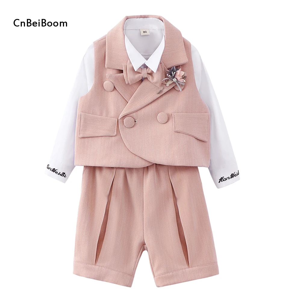 Boutique clothes Boys Girls Spring Summer Pink Vest suit Outfits 3 Pieces Baby 1 2 3 4 Birthday Dress Kid Fashion clothes