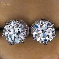 wong rain 925 sterling silver round cut vvs1 real moissanite diamonds wedding engagement studs earrings fine jewelry with gra