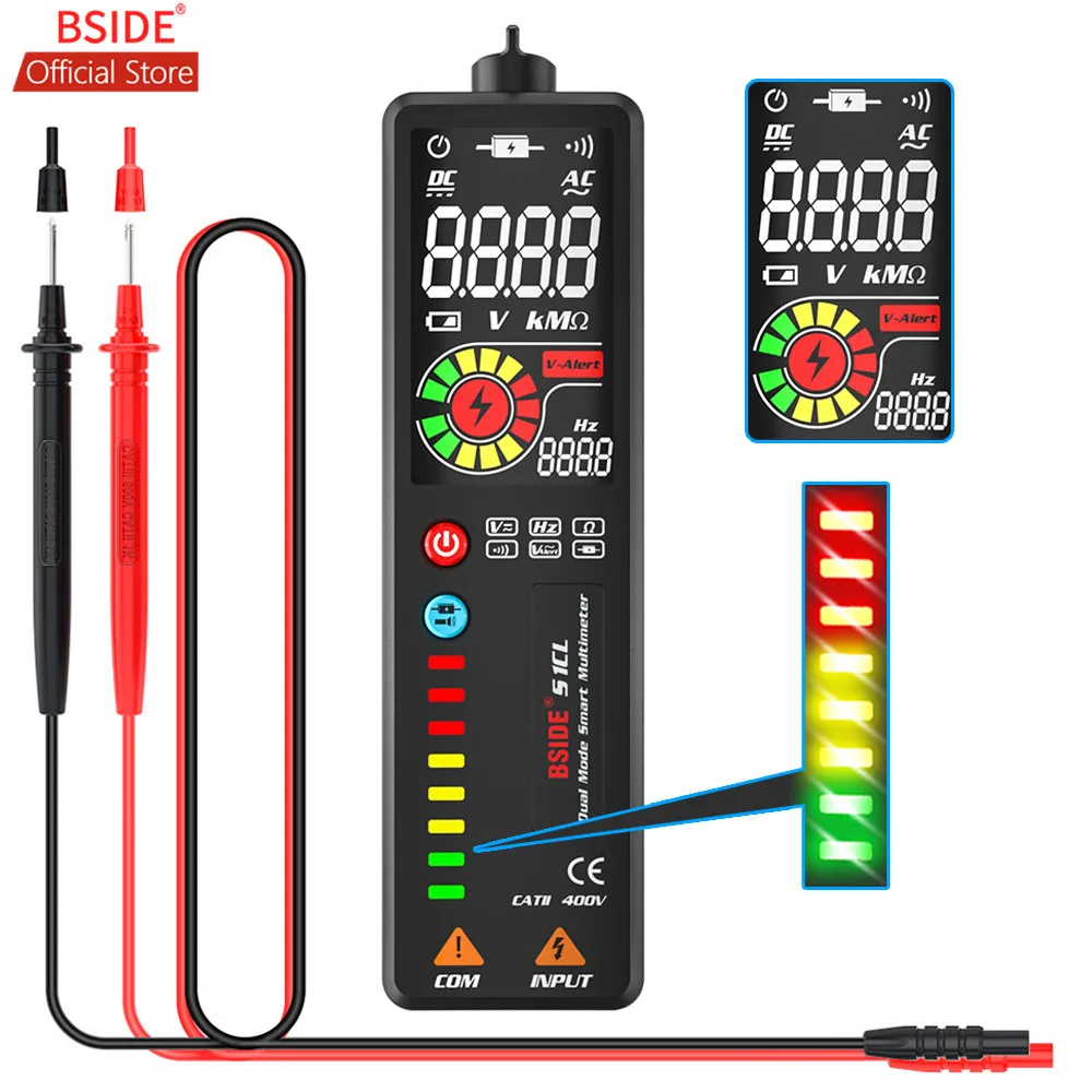 Bside 2.4 Detector Detector Lcd Tensão Detector de Circuito sem Contato Volt Tester Caneta Voltímetro Ncv Soquete Fio Vivo Verificação hz Ohm Continuidade Medidores de tensão