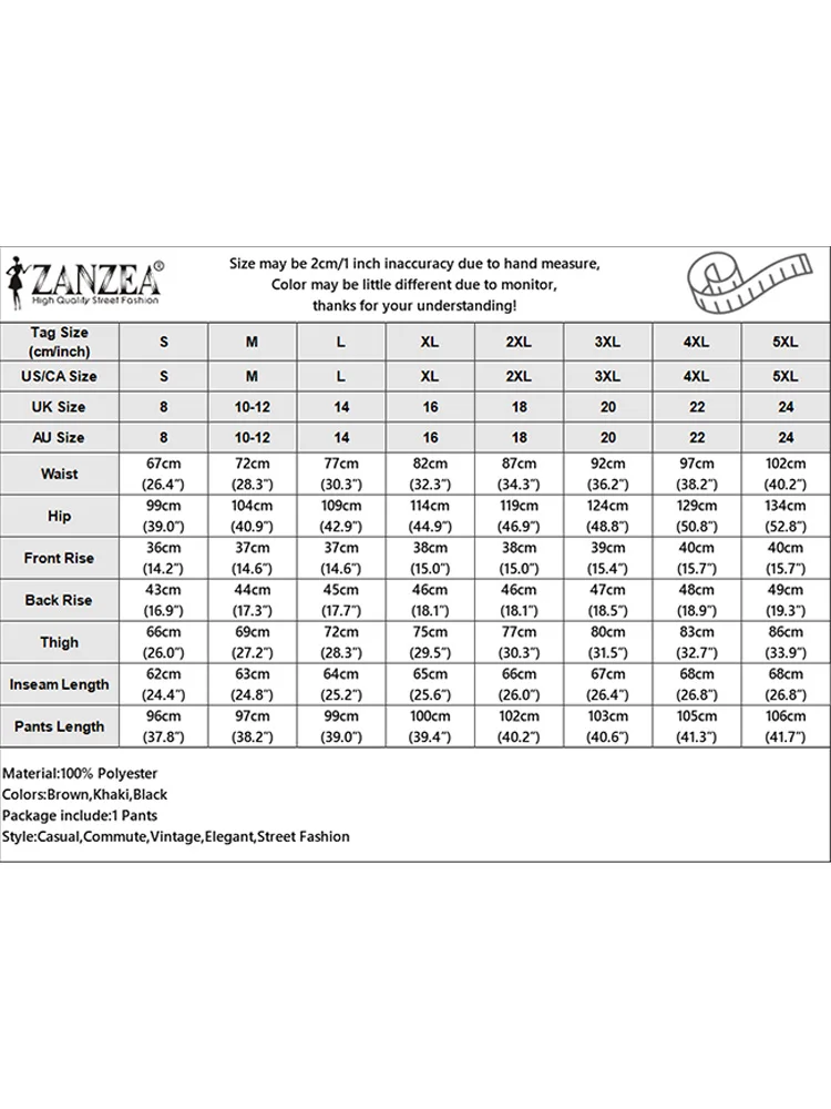 2024 летние женские длинные брюки модные однотонные офисные ZANZEA на молнии с