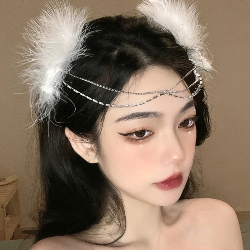 

Korean Hanfu Female Hairpin White Side Clip Hair Clips Hairpin Feather Barrettes Headpiece for Women Girls