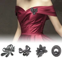 new vintage brooch black crystal rosette pearl pins rhinestone flower for women elegant wedding dress hijab jewelry accessories