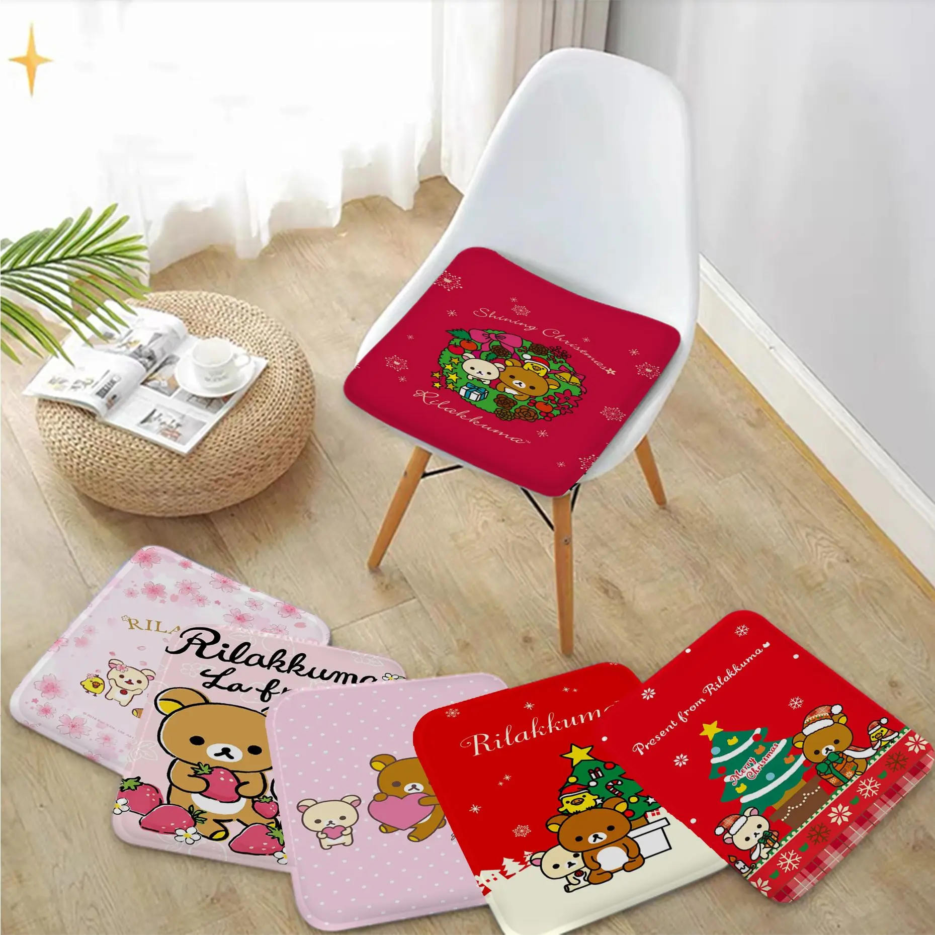 

Cute Cartoon Rilakkuma Creative Fabric Cushion Non-slip Living Room Sofa Decor Students Stool Tatami Office Cushion Pads