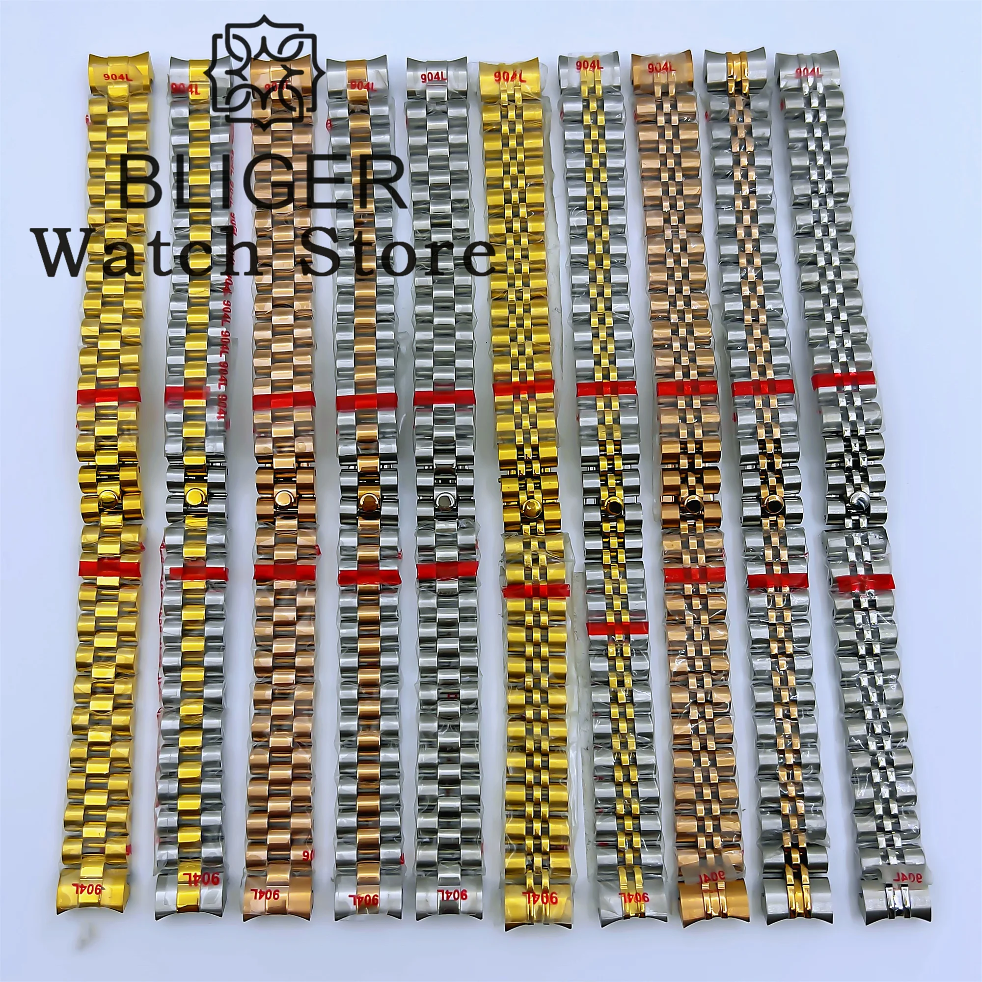 BLIGER 13 мм 904L стальной президент среднее золото двухцветные часы браслет подходит