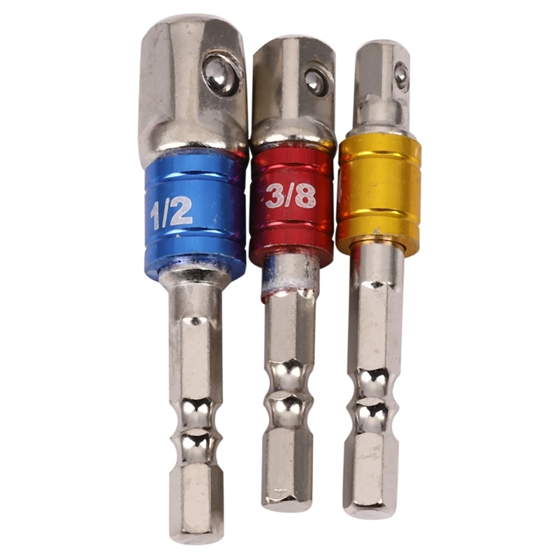 

3PCS Impact Socket Adapter/Extension Set Turns Power Drill Into High Speed Nut Driver. 1/4Inch, 3/8Inch, And 1/2Inch Drive