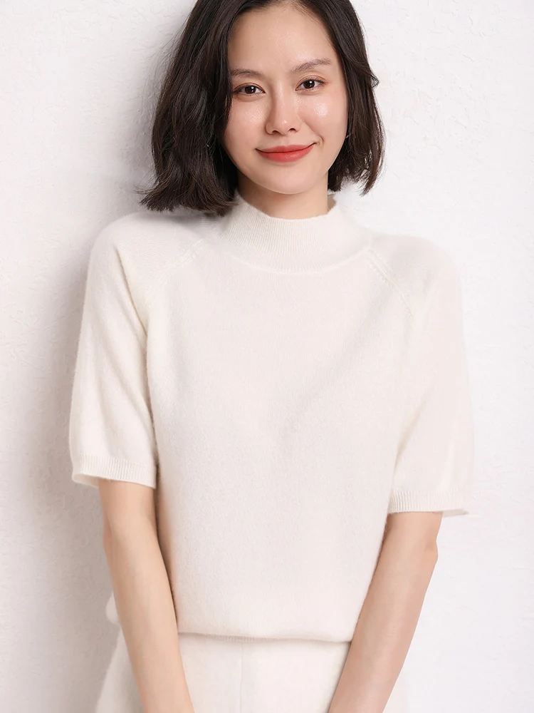 Весенне-летний женский тонкий кашемировый свитер пуловеры с короткими рукавами