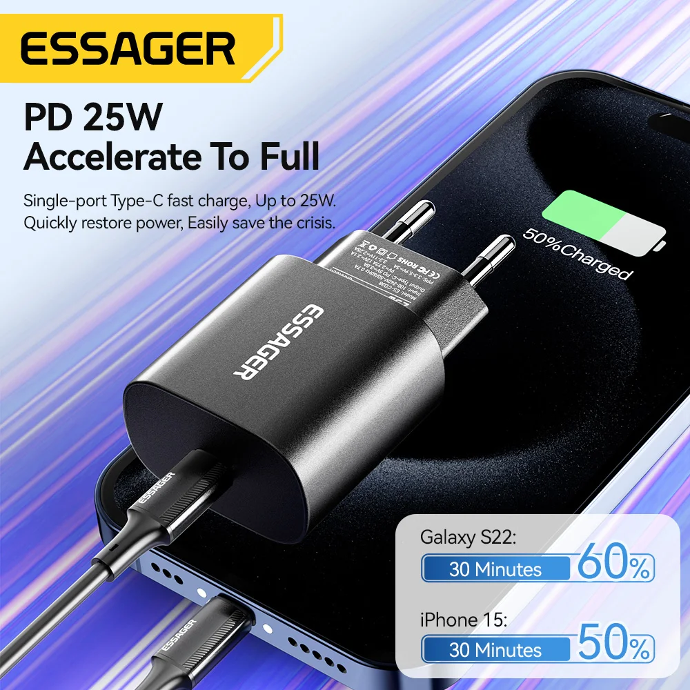 Фото Essager 25 Вт USB C Зарядное устройство PD Быстрое зарядное устройство для телефона Быстрое зарядное устройство для iPhone 16 15 Pro Max Xiaomi 14 Oneplus Xiaomi Samsung №2