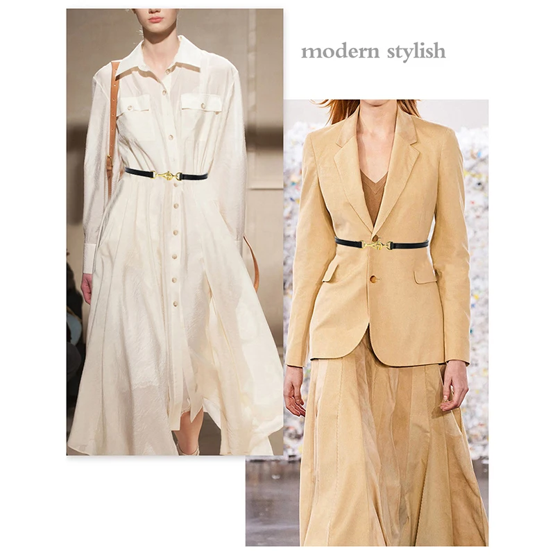 

Leather Thin Belt For Women Metal Hang Buckle Waist Strap Luxury Brand Designer Female Dress Trouser Decoration Waistband
