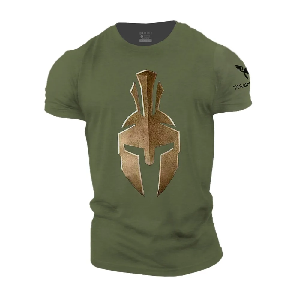 

Men's short sleeved T-shirt, Spartan Warrior printed sweatshirt, oversized breathable clothing, round neck sweater, summer casua