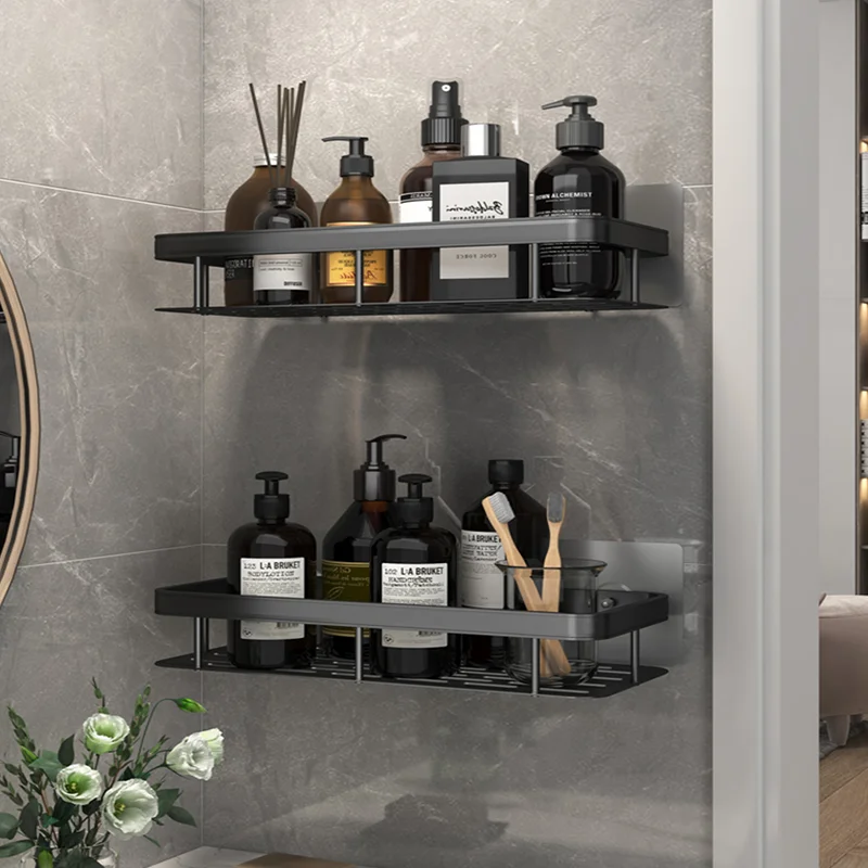 

Bathroom Shelf Makeup Storage Organizer Aluminum Alloy Shampoo Rack Shower Shelf Bathroom Accessories No Drill Wall Shelf