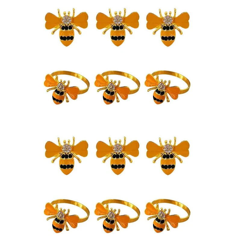 

12PCS Yellow Bee Design Metal Napkin Rings Towel Buckle Bumble Bee Napkin Holder