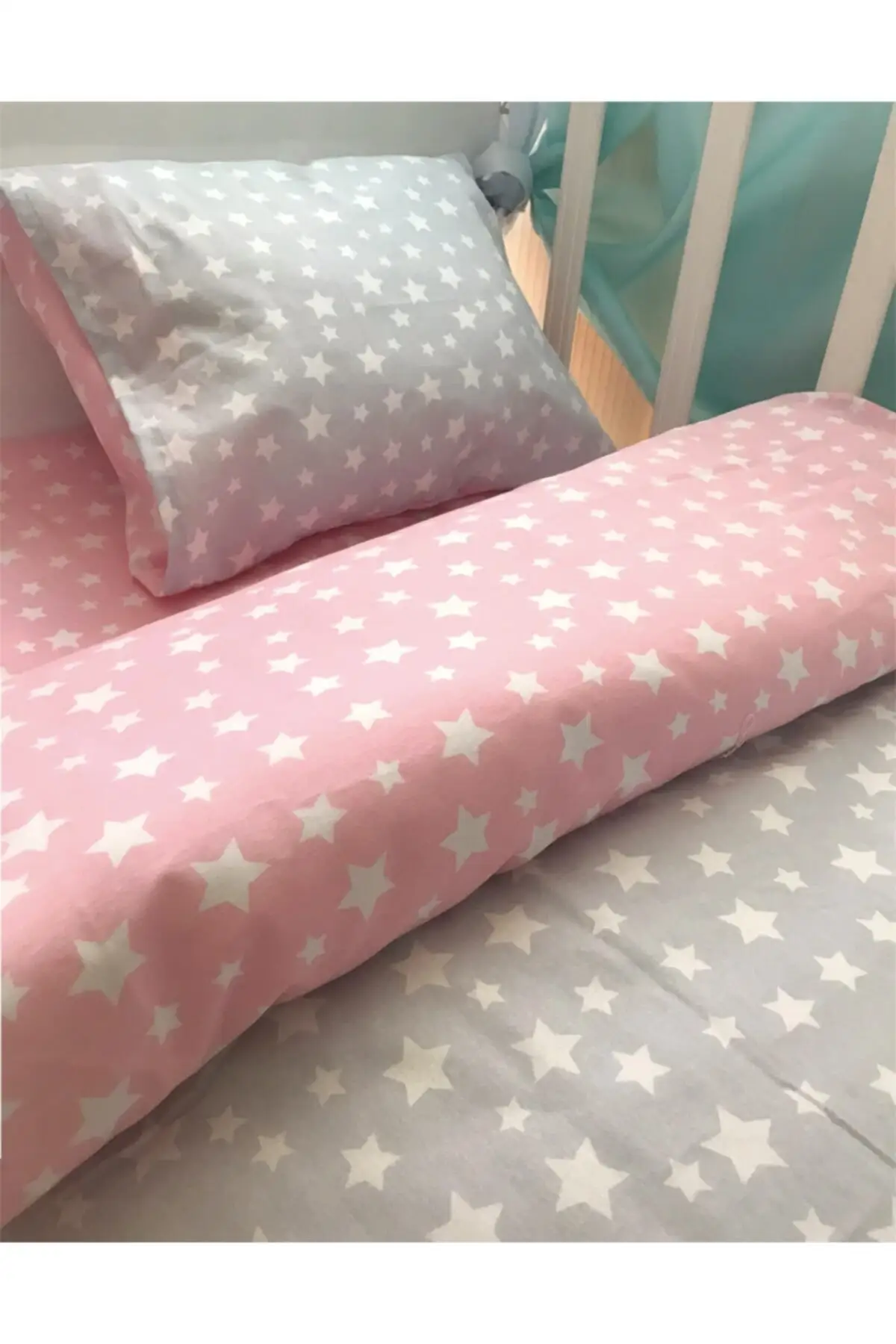 Cotton Baby/child Bedding Pillow Quilt Set Pink/gray Star 60x120 Baby & Kids Home Textile textile & Furniture