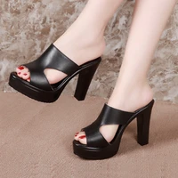 high heeled shoes ladies platform shoes new summer thick heeled leather sexy party slippers ladies office casual slippers